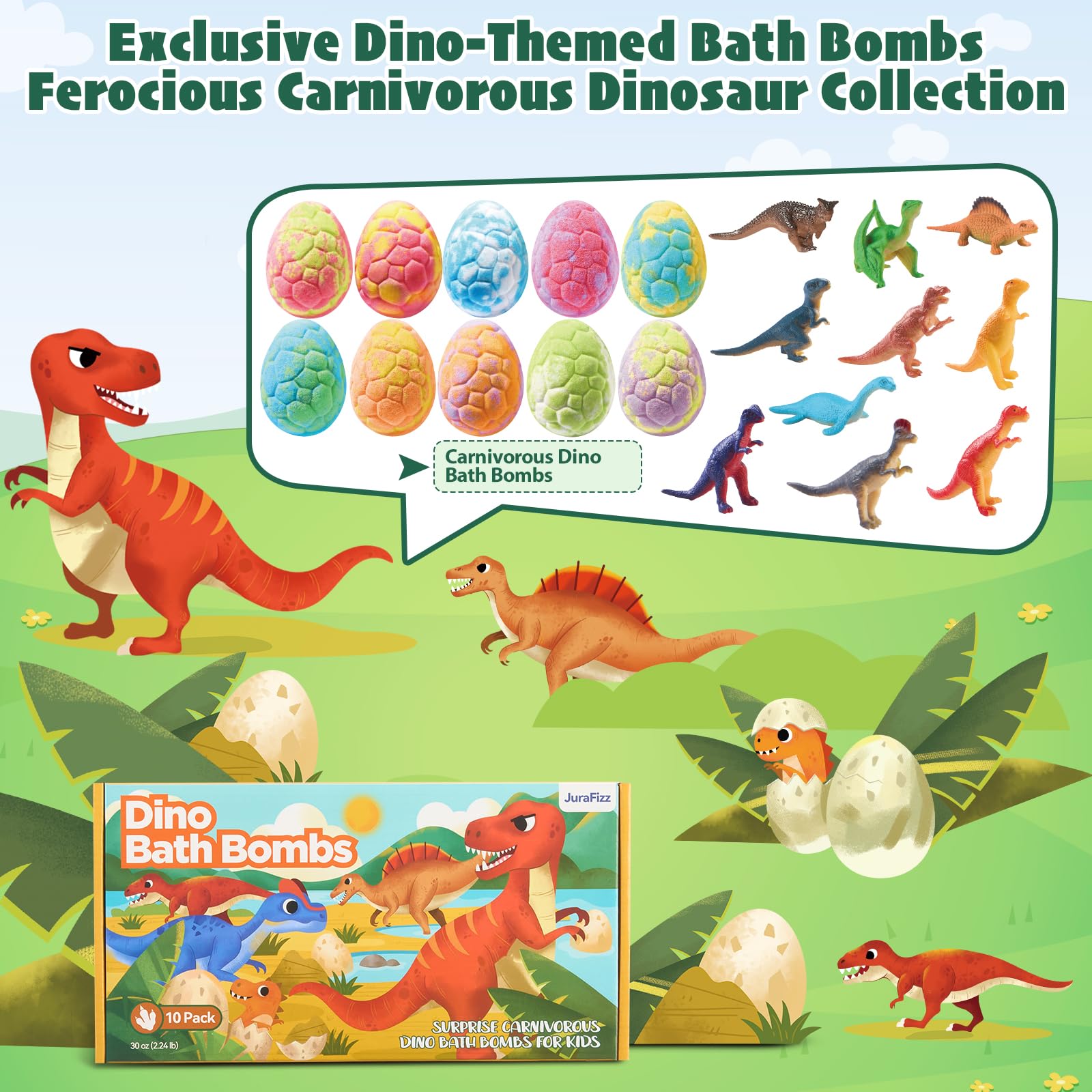 JuraFizz bath bomb splitting open to reveal exclusive dinosaur toy for surprise discovery