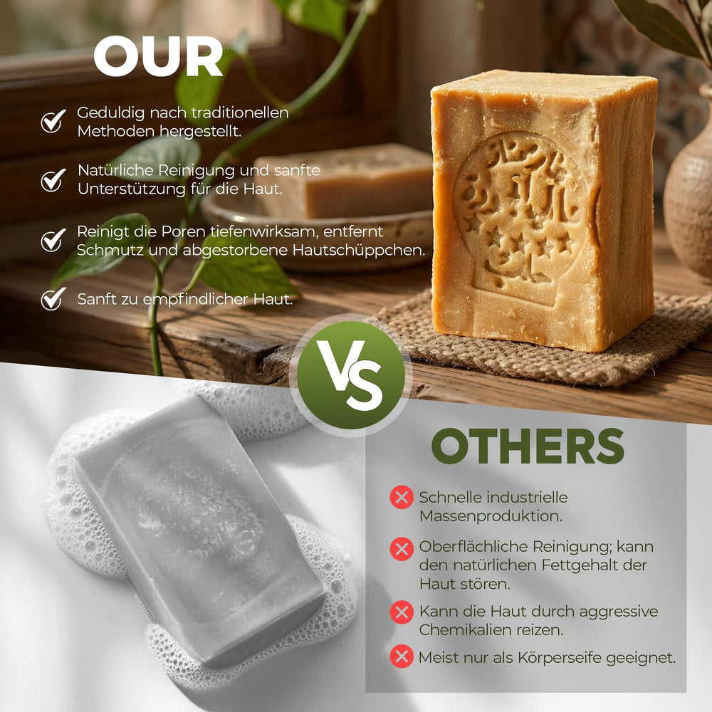 JUSIZA Aleppo soap lather on hands demonstrating gentle cleansing