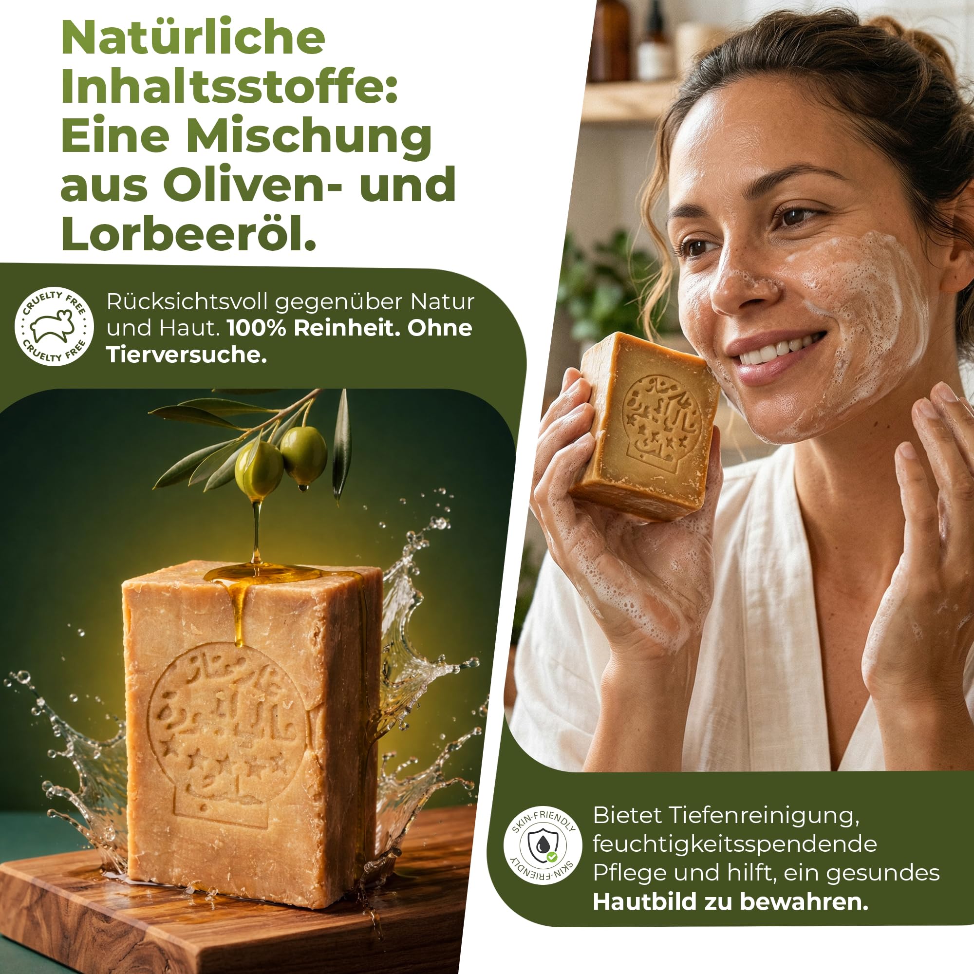 JUSIZA Aleppo soap label detail showing ingredients and transparency
