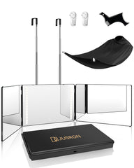 JUSRON front packaging showing mirror box and included hooks for easy setup