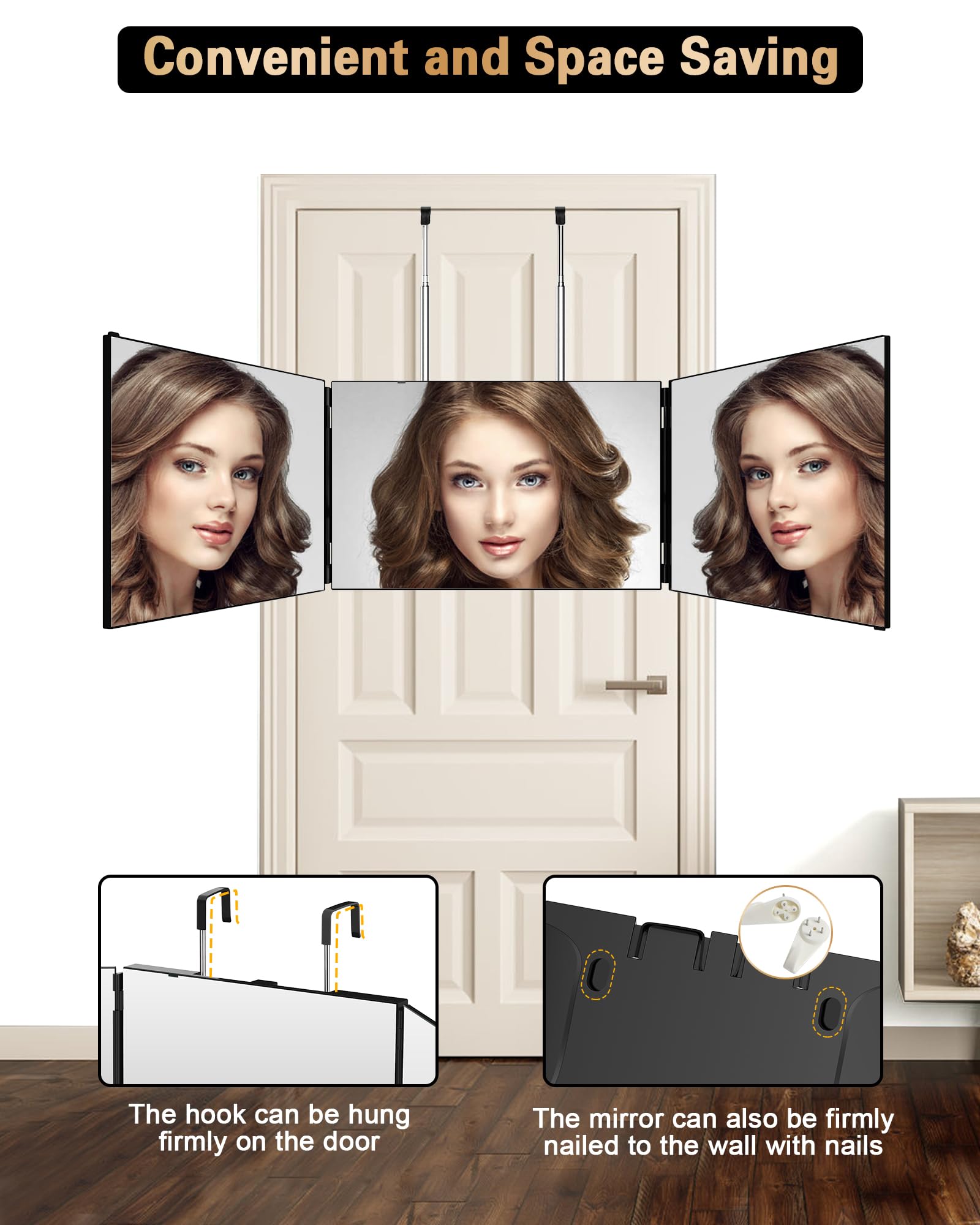 JUSRON mounted on door demonstrating easy hanging and space-saving benefit