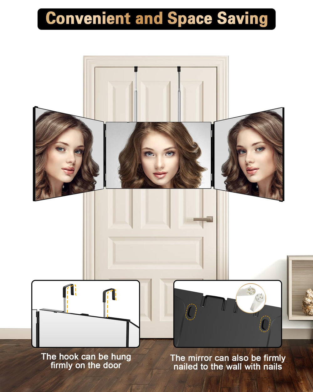 JUSRON mounted on door demonstrating easy hanging and space-saving benefit