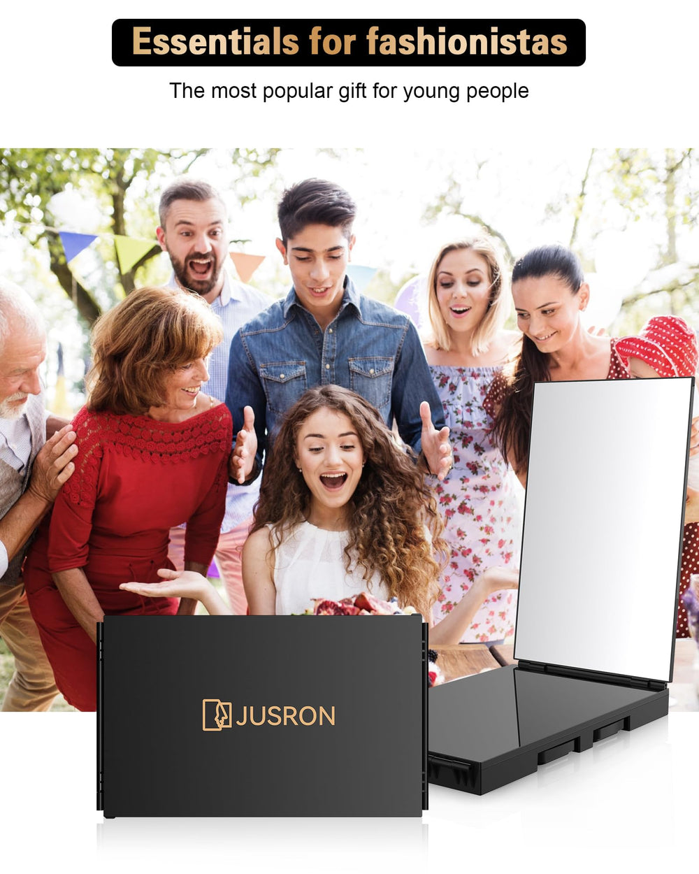 JUSRON height adjustment in stand mode showing customizable viewing height benefit