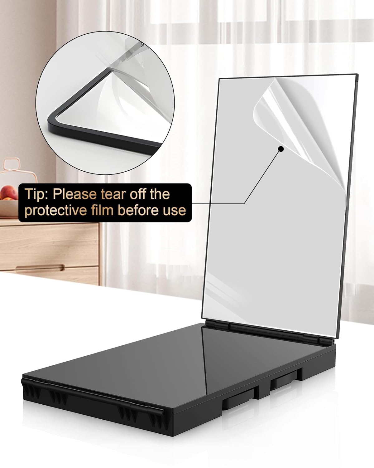 JUSRON next to head for scale showing compact size and full-coverage benefit