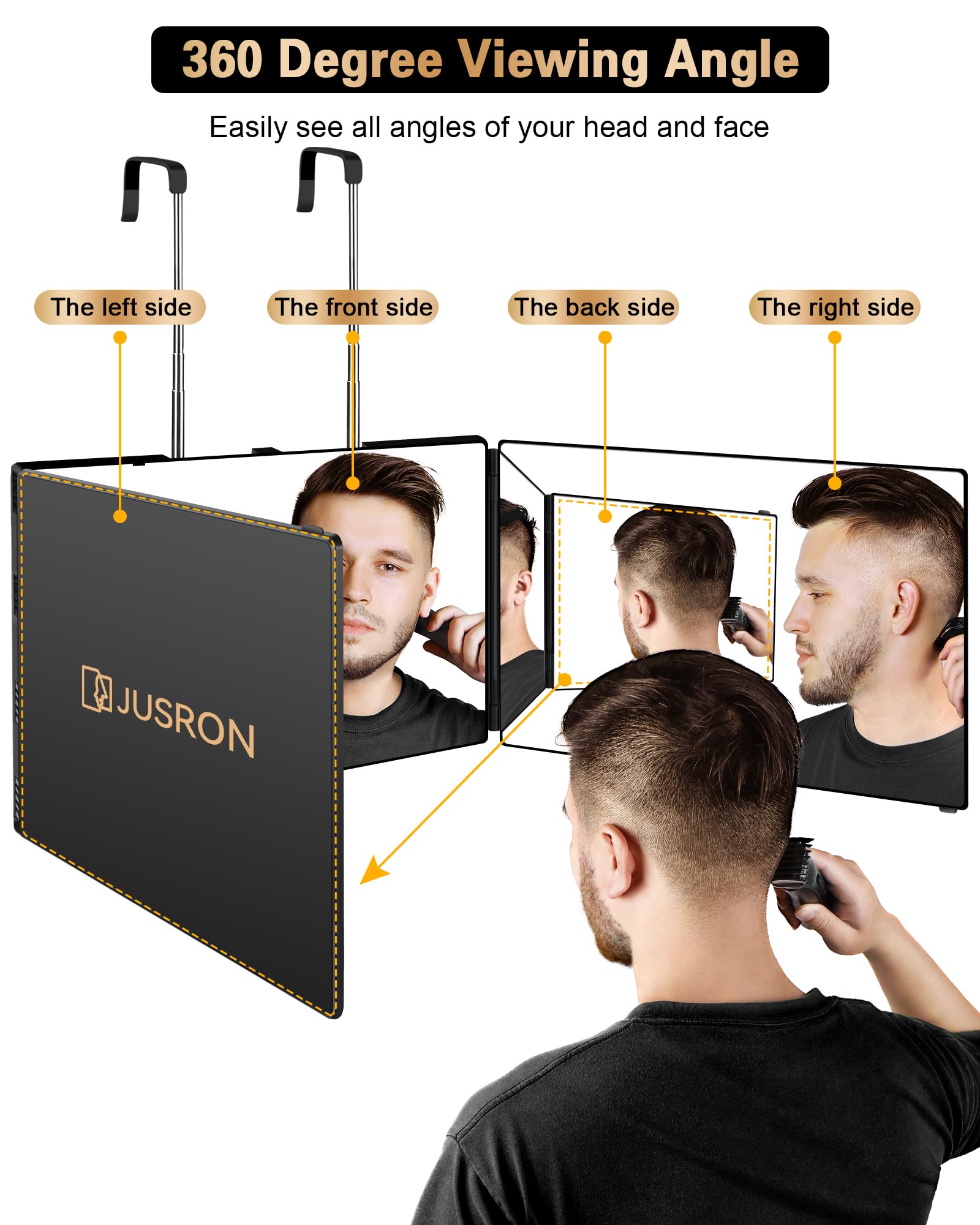 JUSRON side profile angle illustrating clear side and nape visibility benefit