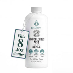 Jusspray front bottle view showing clean label and 32oz refill benefit