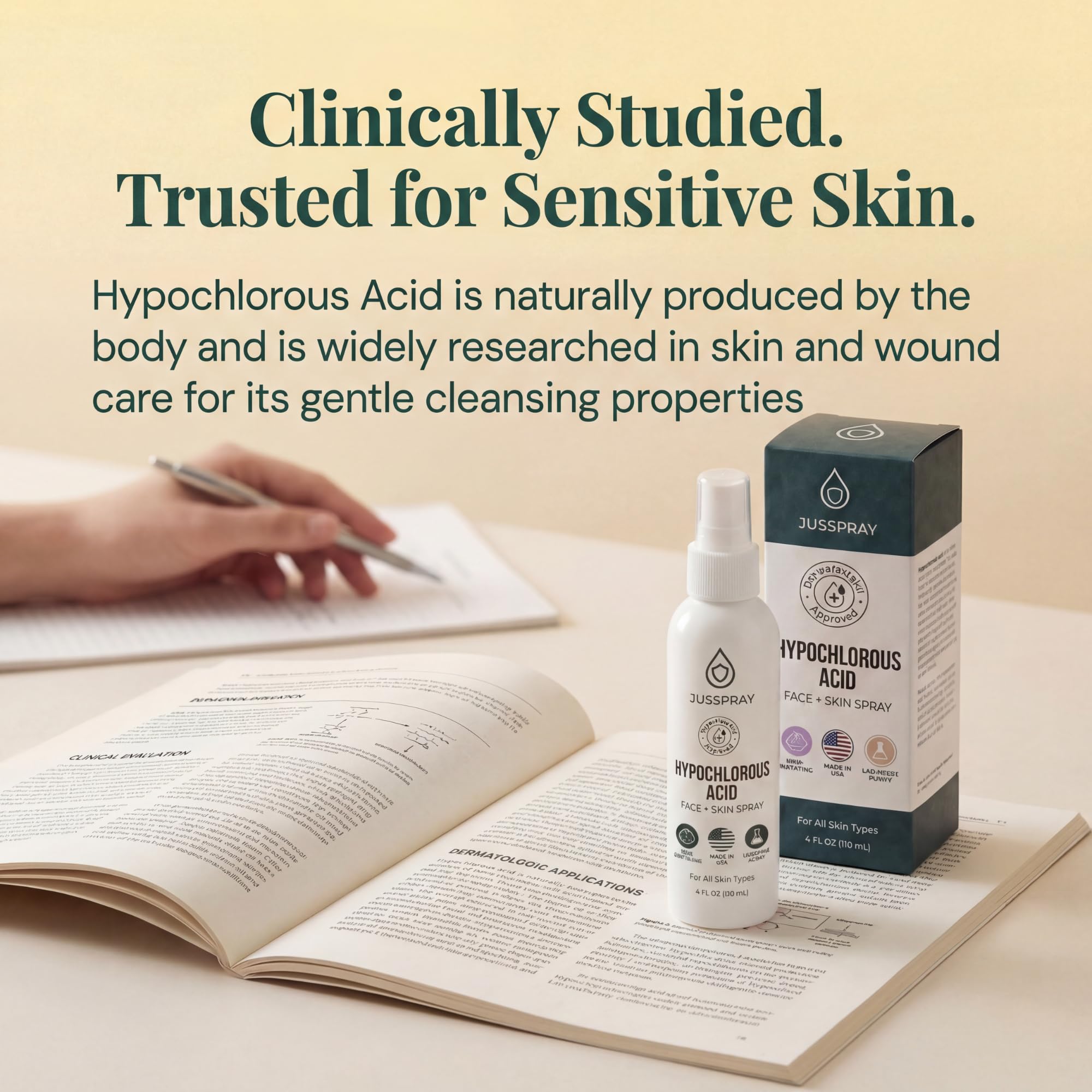 Jusspray mist visible on skin highlighting gentle hydration benefit