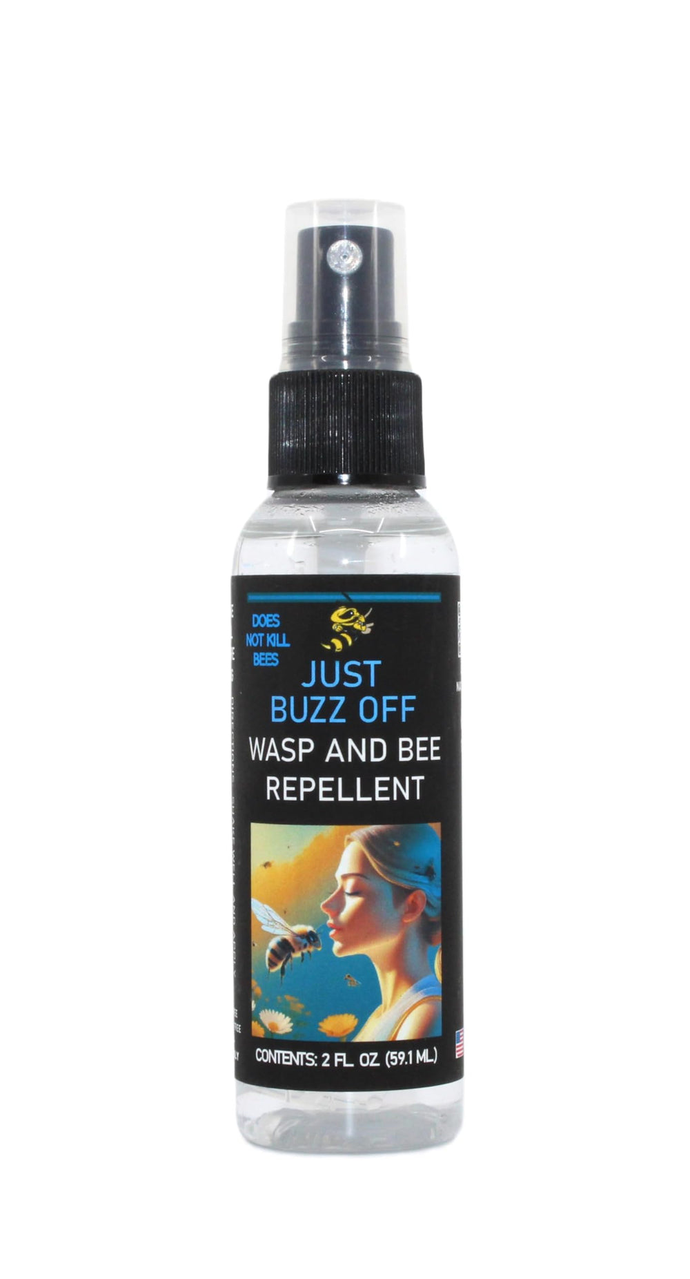 JUST Buzz Off front packaging showing 2 oz bottle and mint label for portable freshness