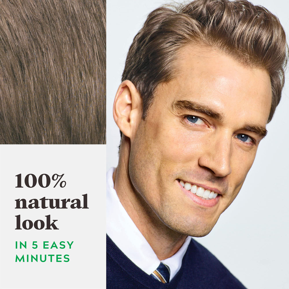 Just For Men application demo on hair showing five-minute targeted gray coverage