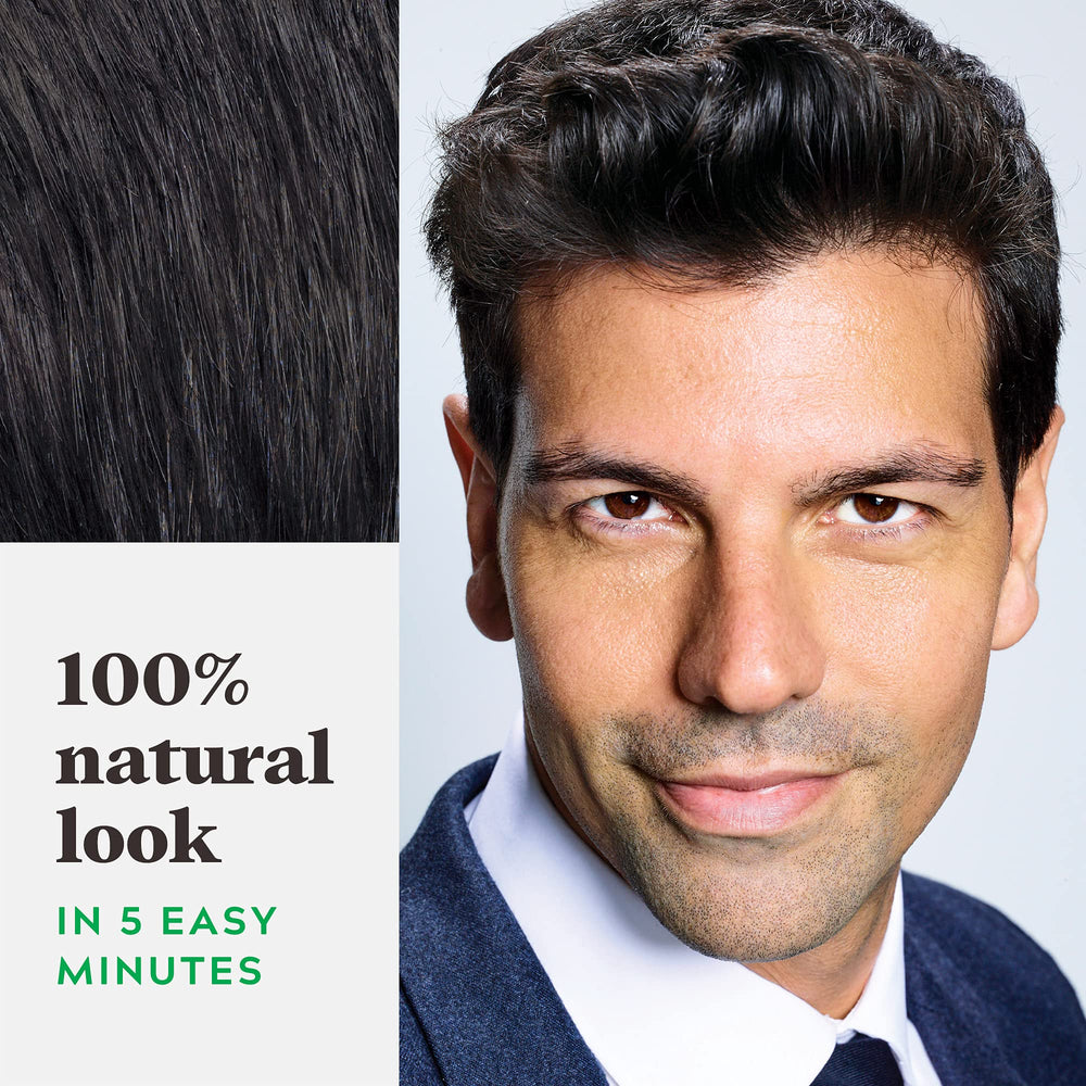 Just For Men before and after photo showing natural-looking gray coverage and authentic finish