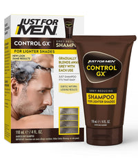 Just for Men Control GX front bottle showing product benefits and natural finish