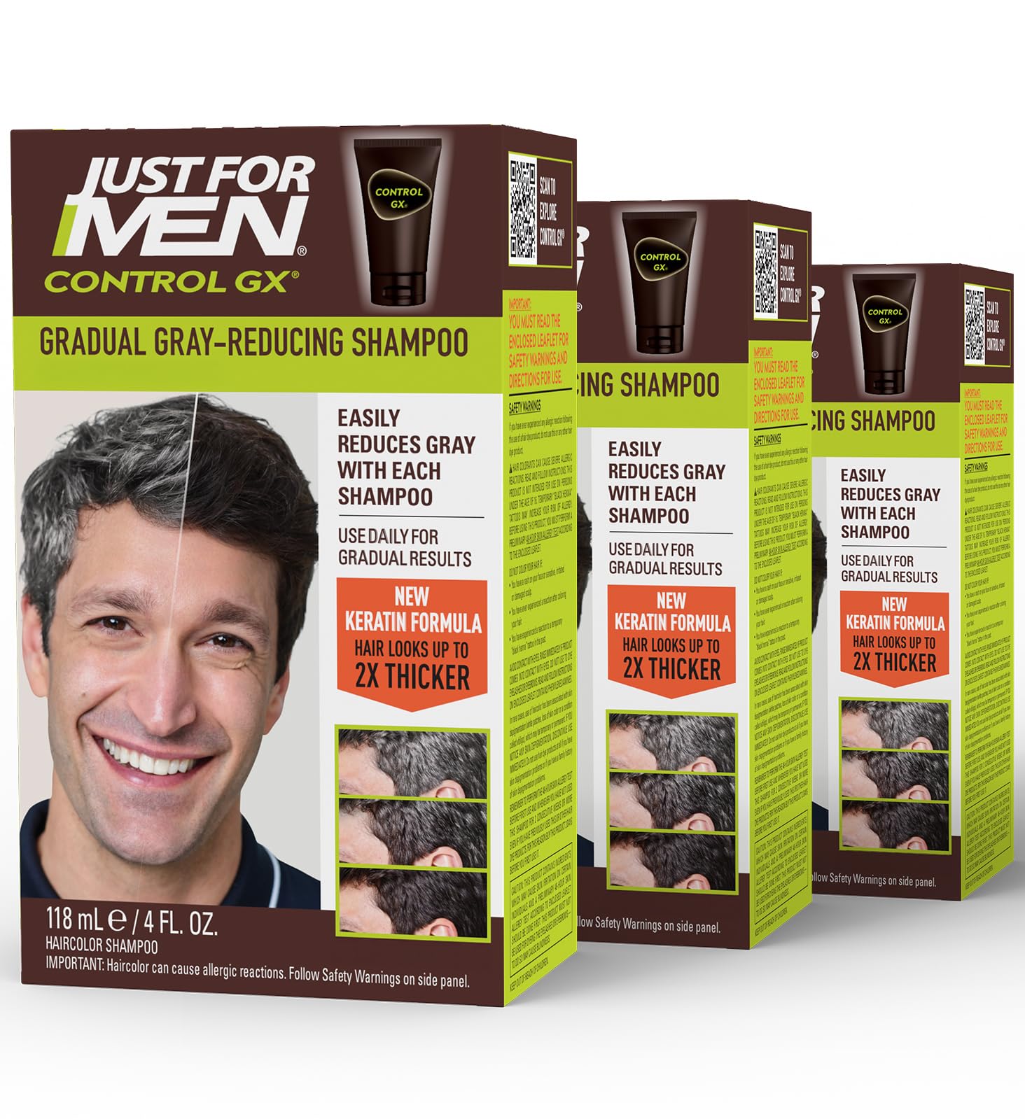 Just for Men front packaging showing product and benefit of gradual gray reduction