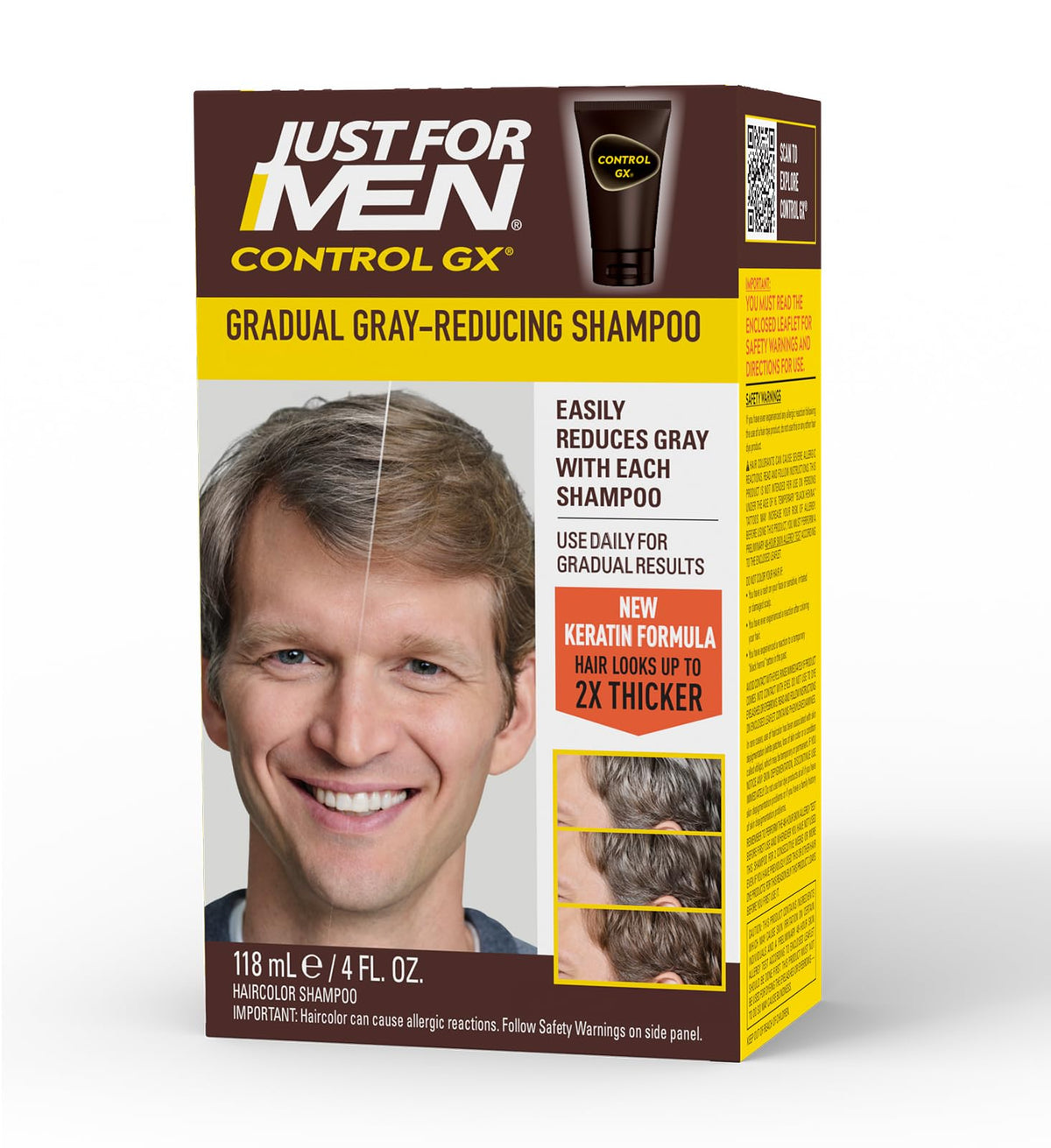 Just for Men bottle front view showing product benefits and branding