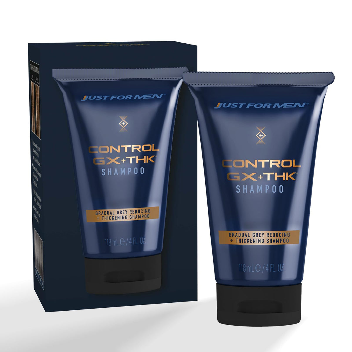 Just for Men bottle front view shows label and easy-grip packaging benefit