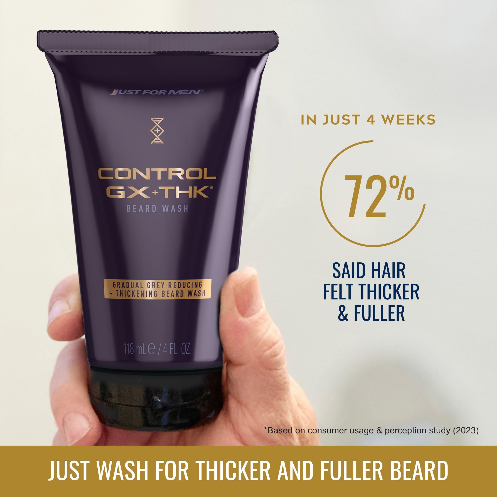 Just For Men thickening lather texture demonstrating coverage benefit