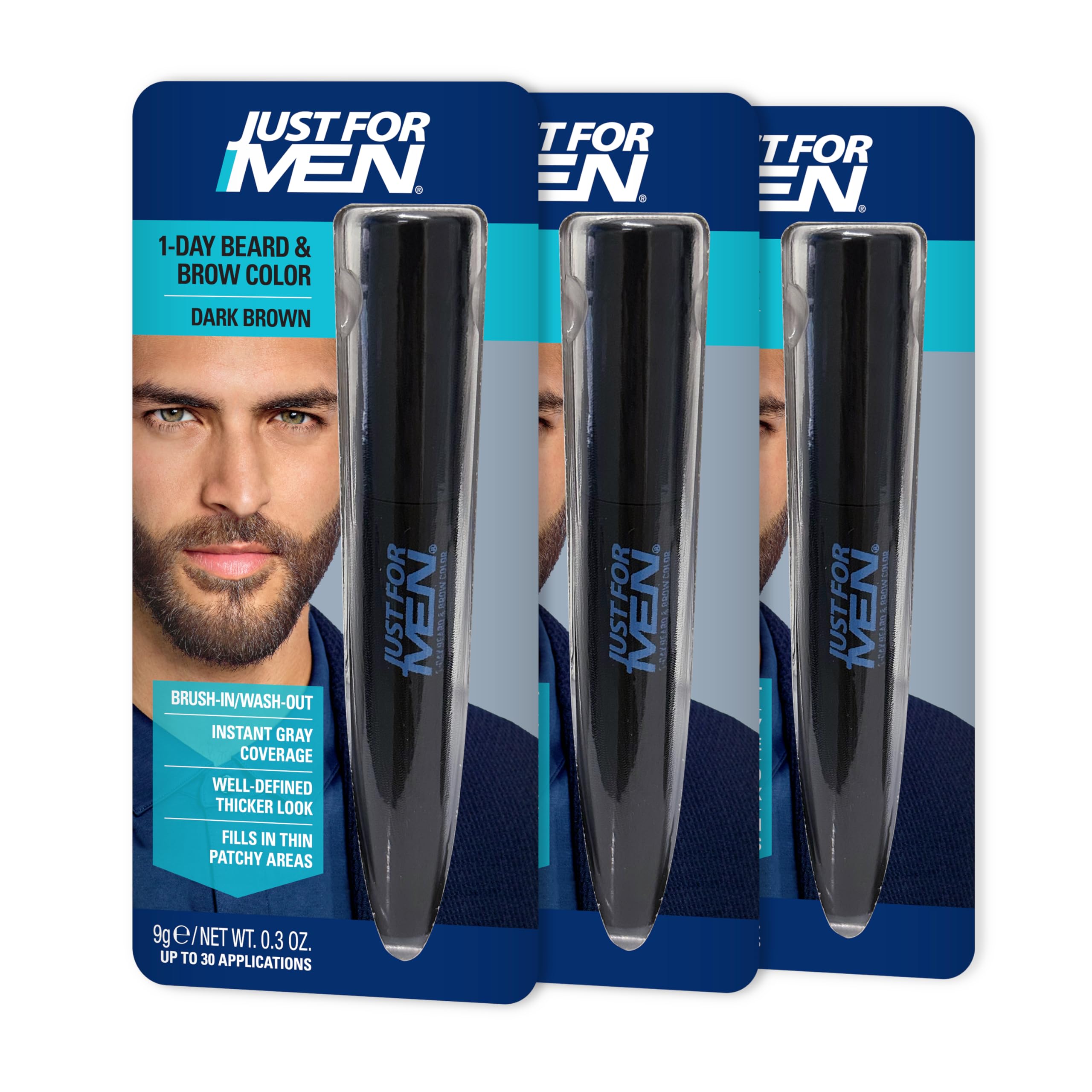 Just for Men front packaging showing Dark Brown shade and benefits