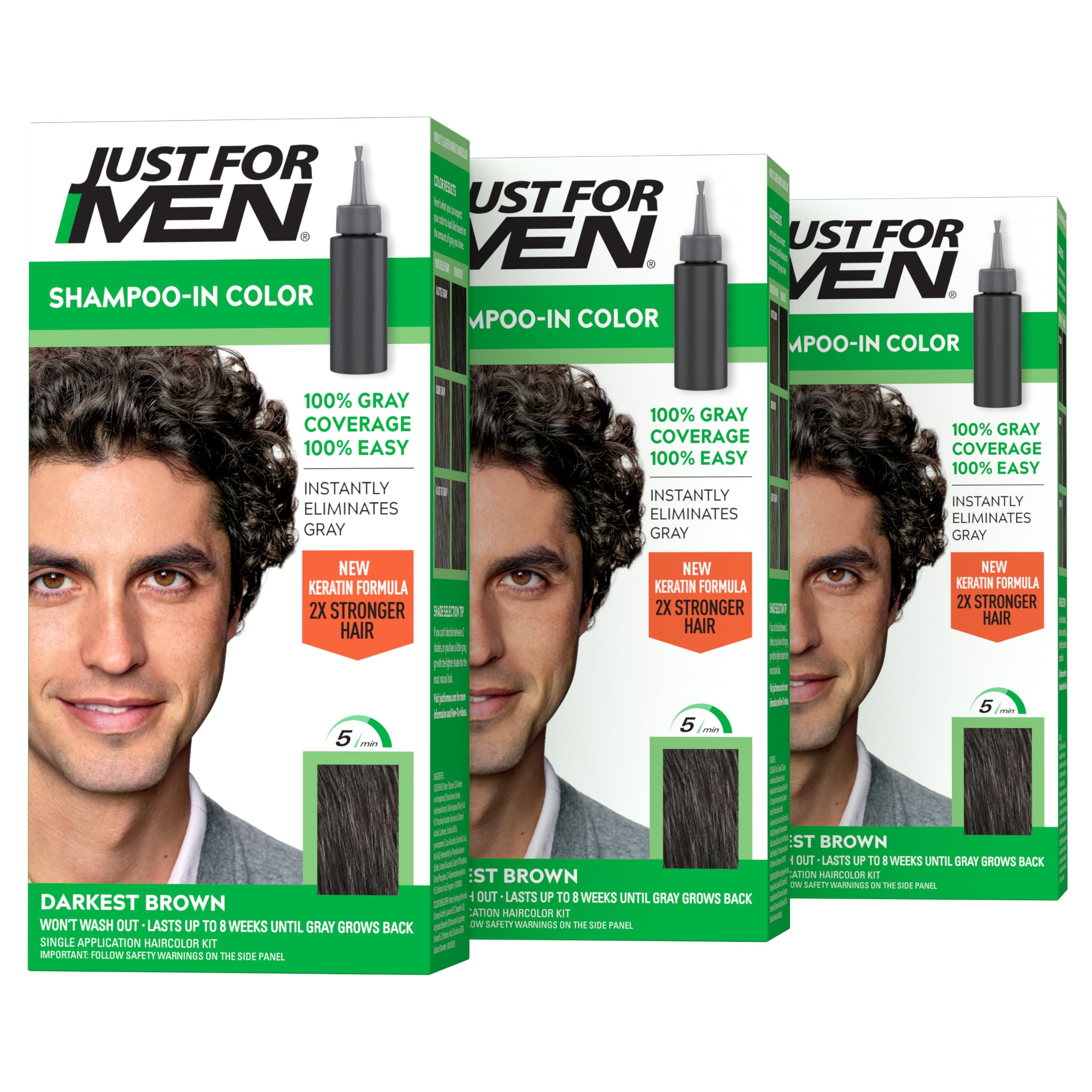Just For Men front packaging showing Darkest Brown H-50 and product benefits