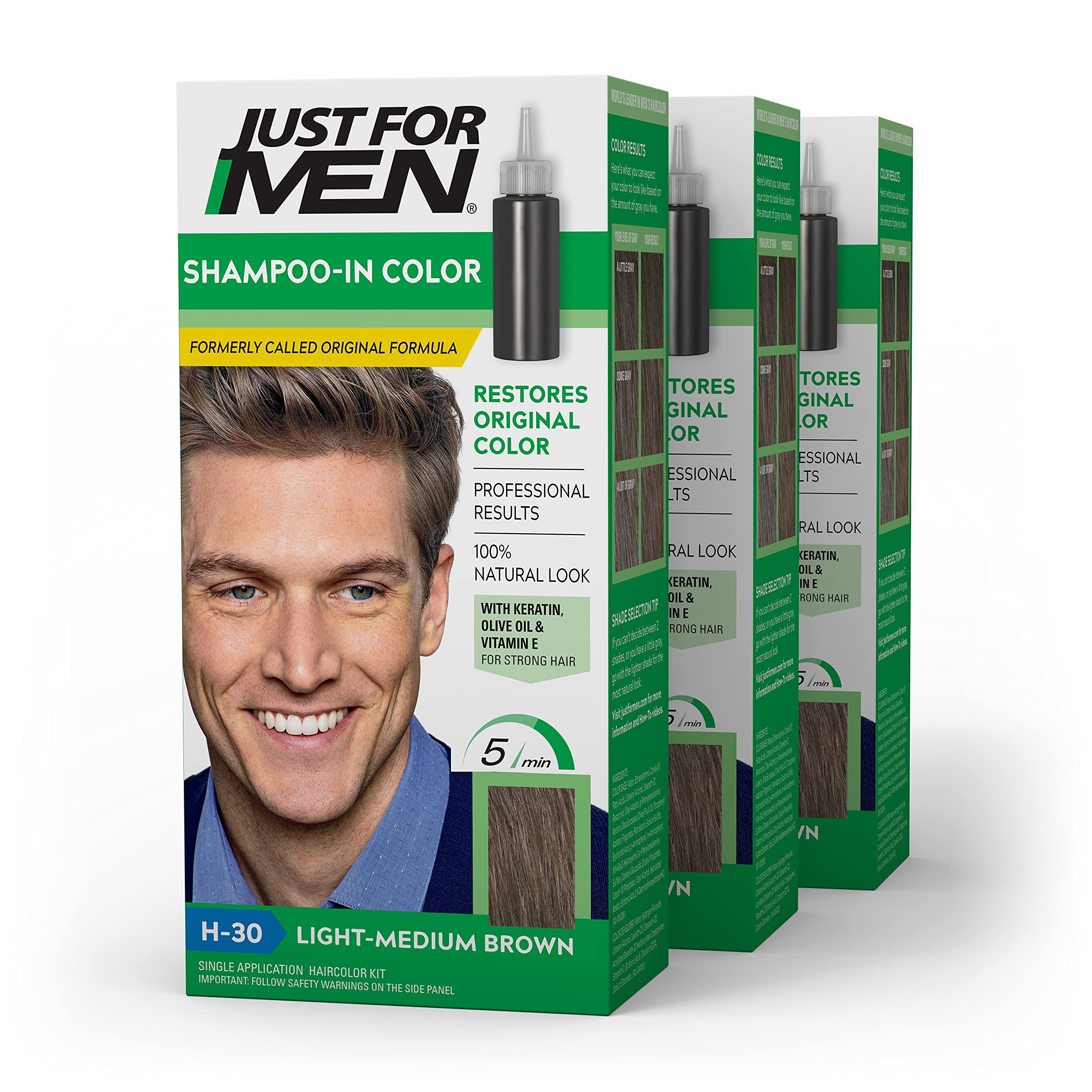 Just for Men front packaging H-30 light-medium brown showing clear label and shade