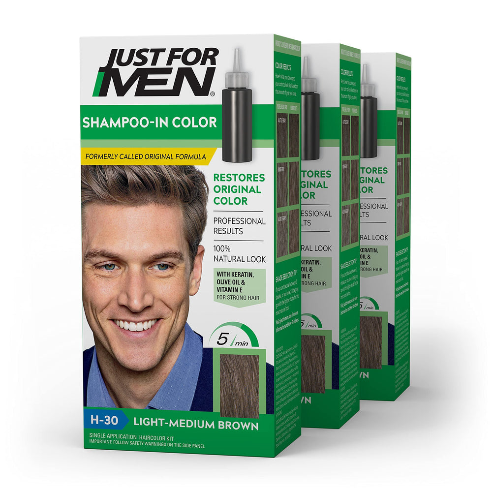 Just for Men front packaging H-30 light-medium brown showing clear label and shade