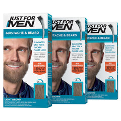 Just For Men front packaging showing Light Brown M-25, clear shade preview and benefits
