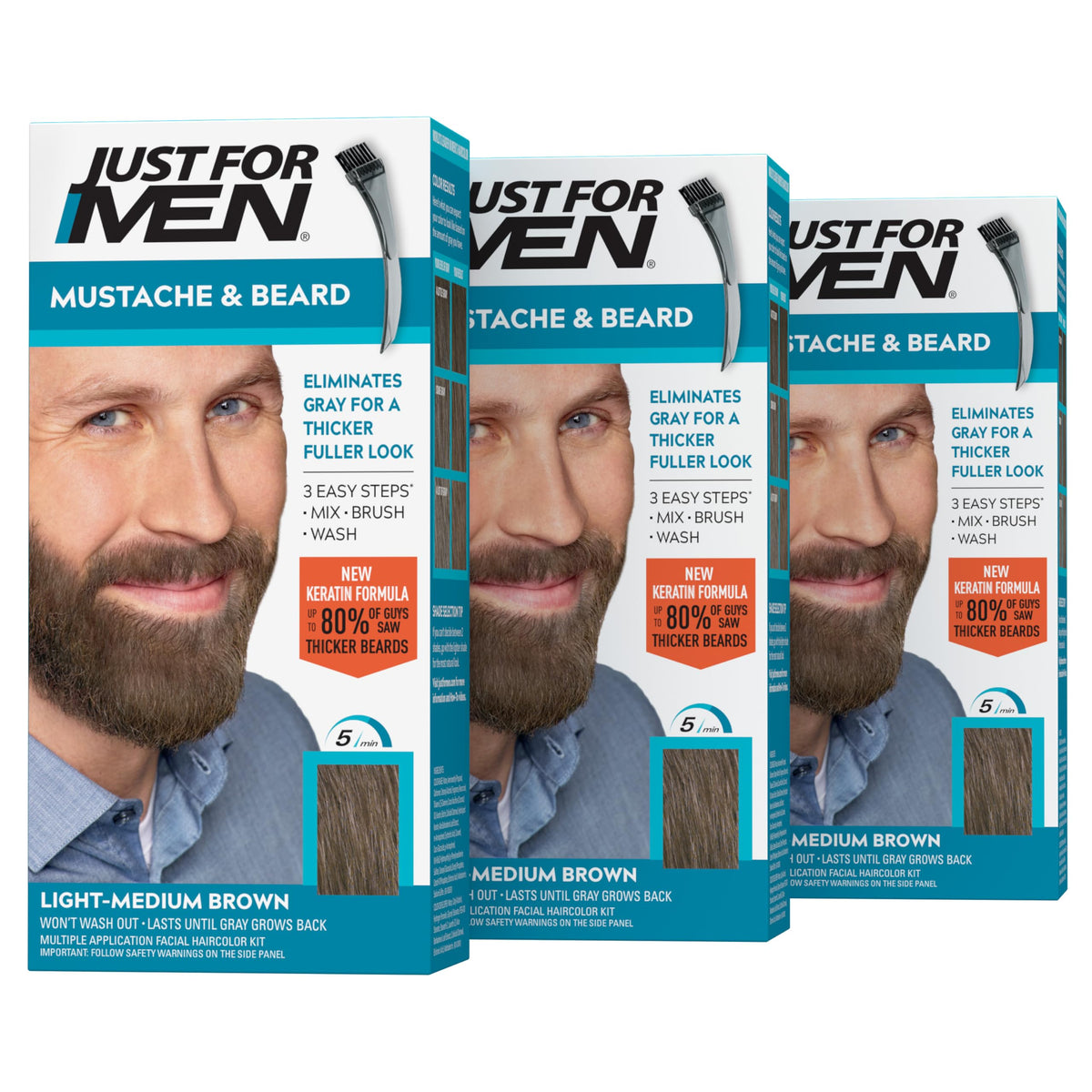 Just For Men product front packaging showing three M-30 boxes and brand benefit
