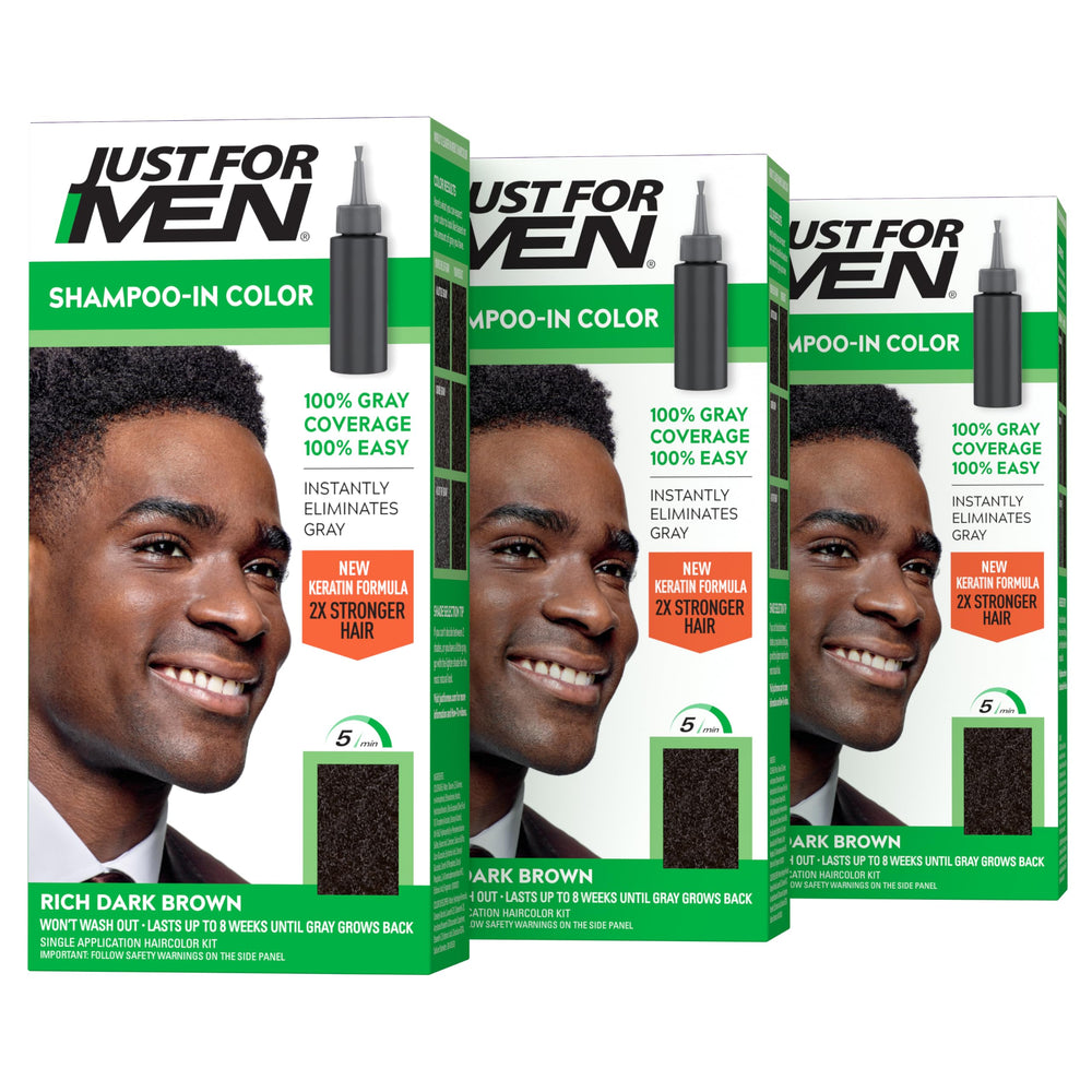 Just For Men front packaging showing product benefits and shade