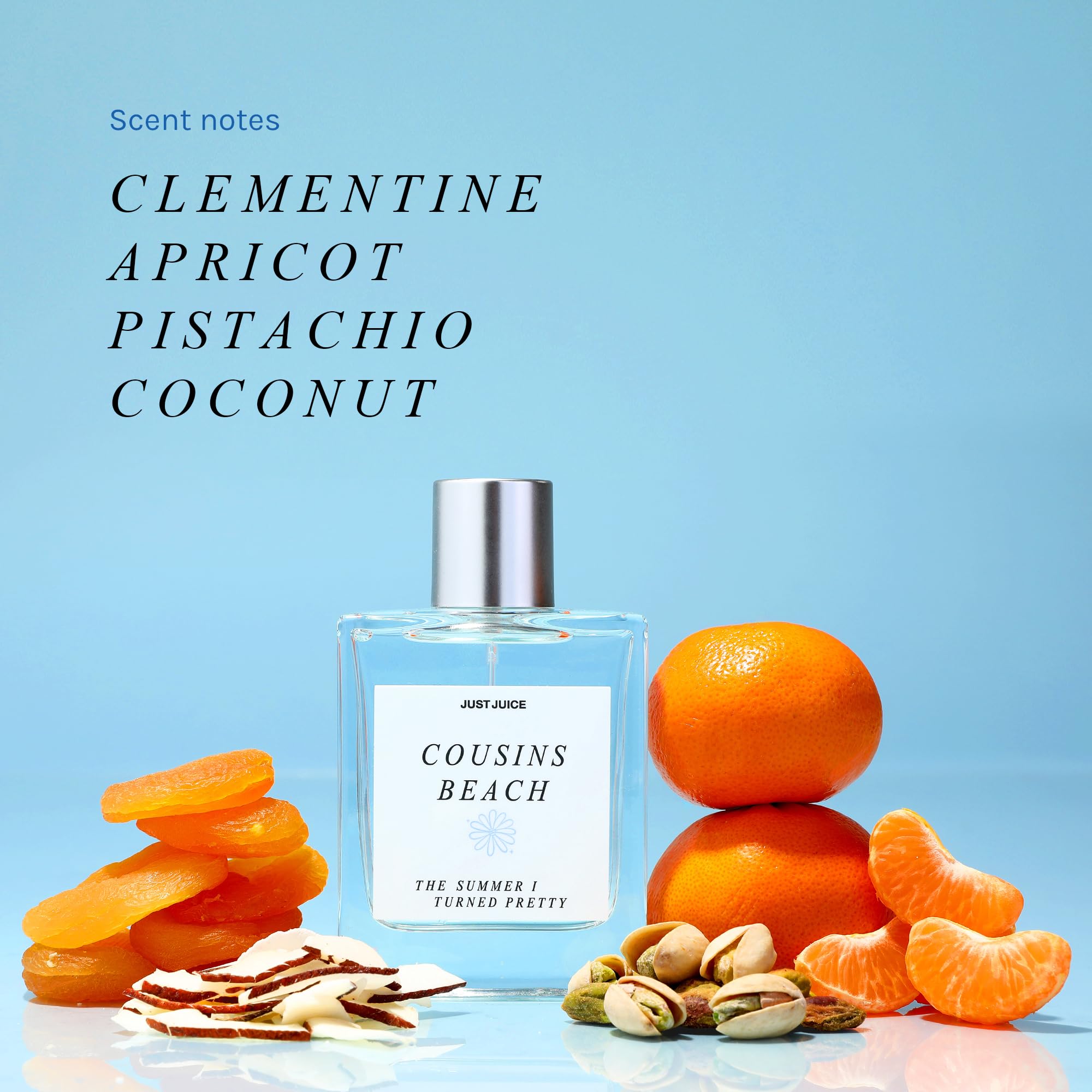 Just Juice close-up spray mist releasing citrus and coconut freshness