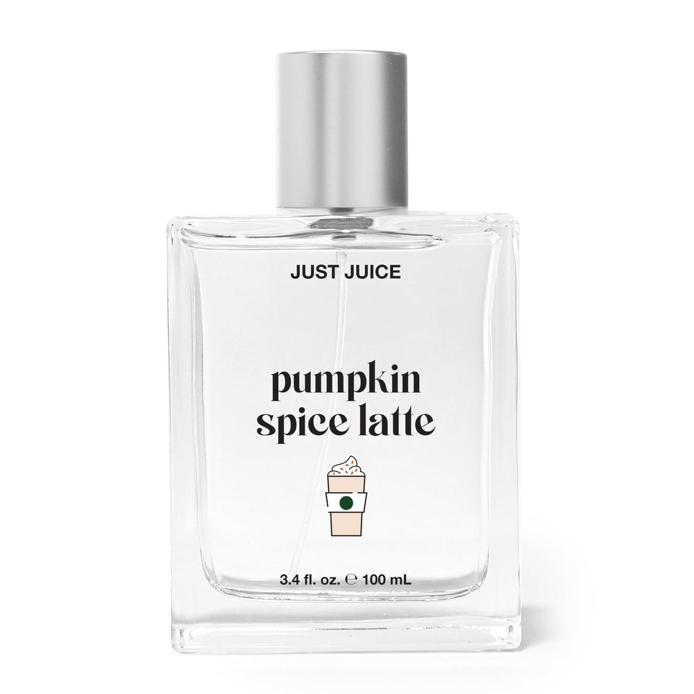 Just Juice bottle front view showing warm pumpkin spice fragrance benefits