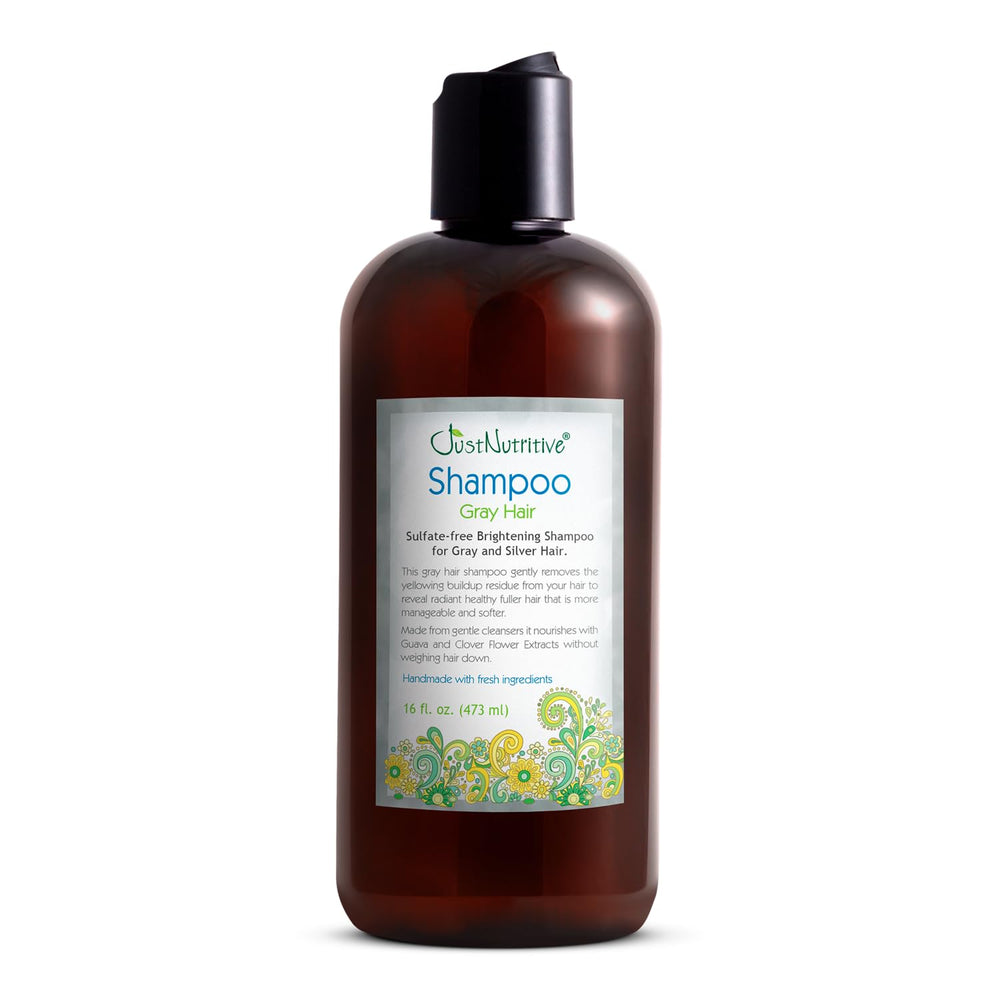 Just Nutritive front bottle view showing gray hair shampoo restoring cool tones