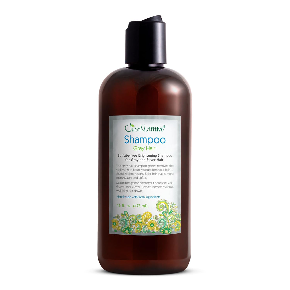 Just Nutritive front bottle view showing gray hair shampoo restoring cool tones