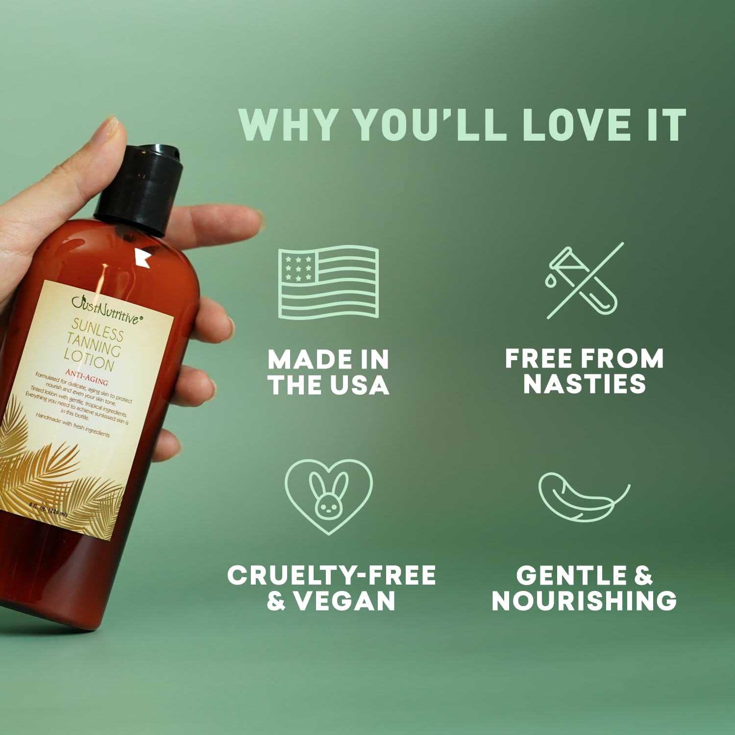 Just Nutritive packaging with cruelty-free badge emphasizing ethical production