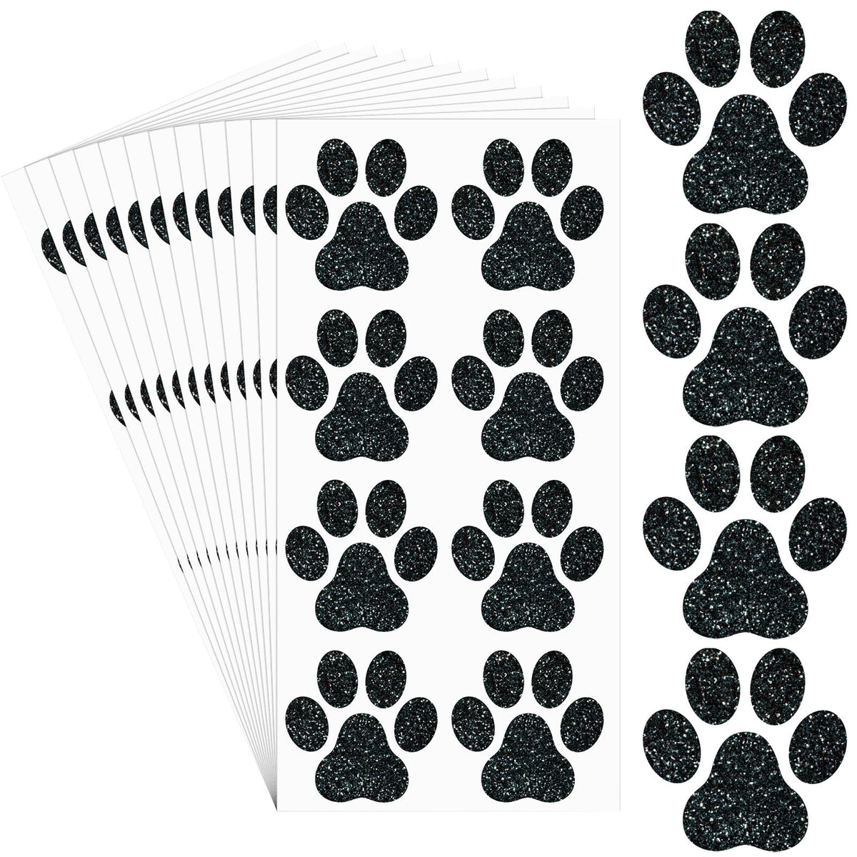 Jutom front sheet packaging showing 30 sheets and black glitter paws for easy party use