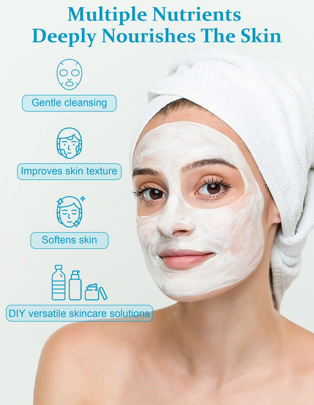 Jutqut face mask applied on model demonstrating calming glow and refined skin