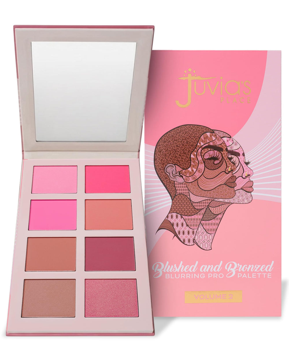 Juvia's Place front packaging showing compact palette and mirror for travel convenience