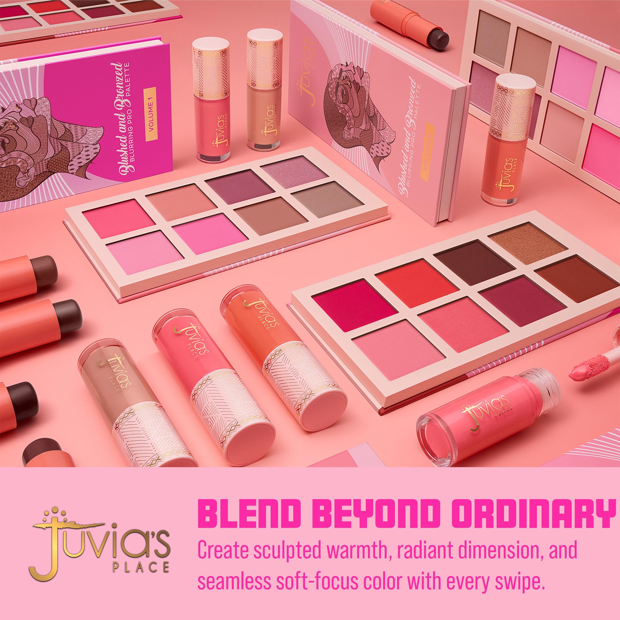 Juvia's Place mirror and outer packaging emphasize travel-ready design and convenience