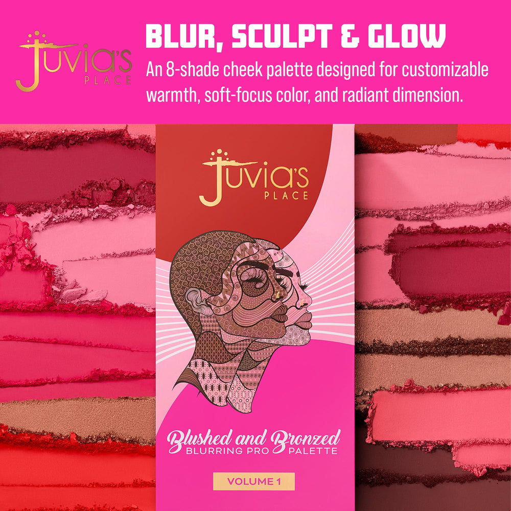 Juvia's Place close-up of pans highlighting coordinated matte and shimmer shades for easy mixing