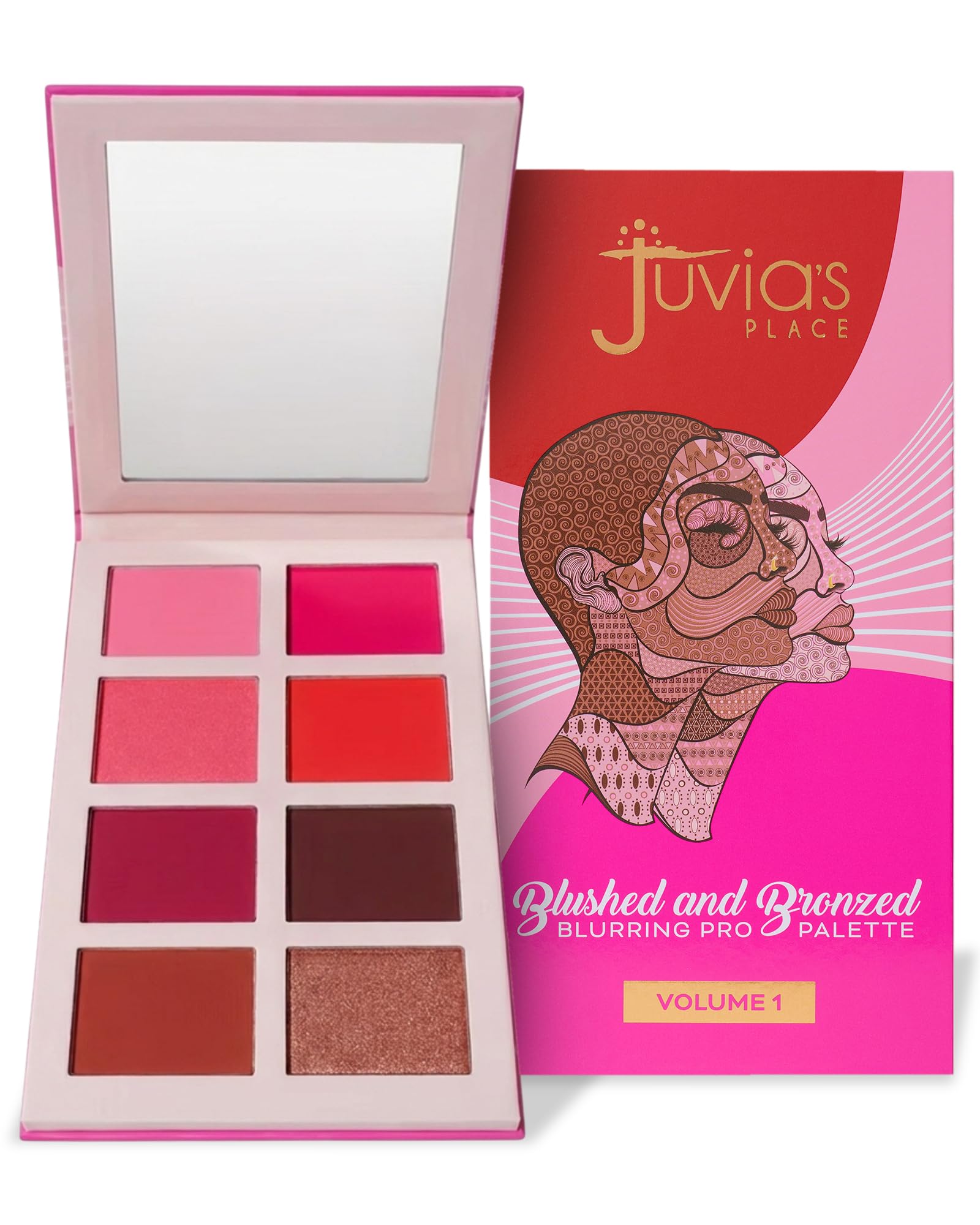 Juvia's Place open palette front view shows eight shades and mirror, practical for travel