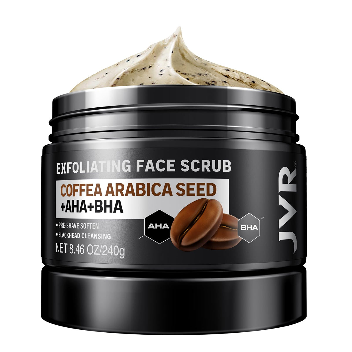 JVR front packaging showing jar label and product size, clear grooming benefit