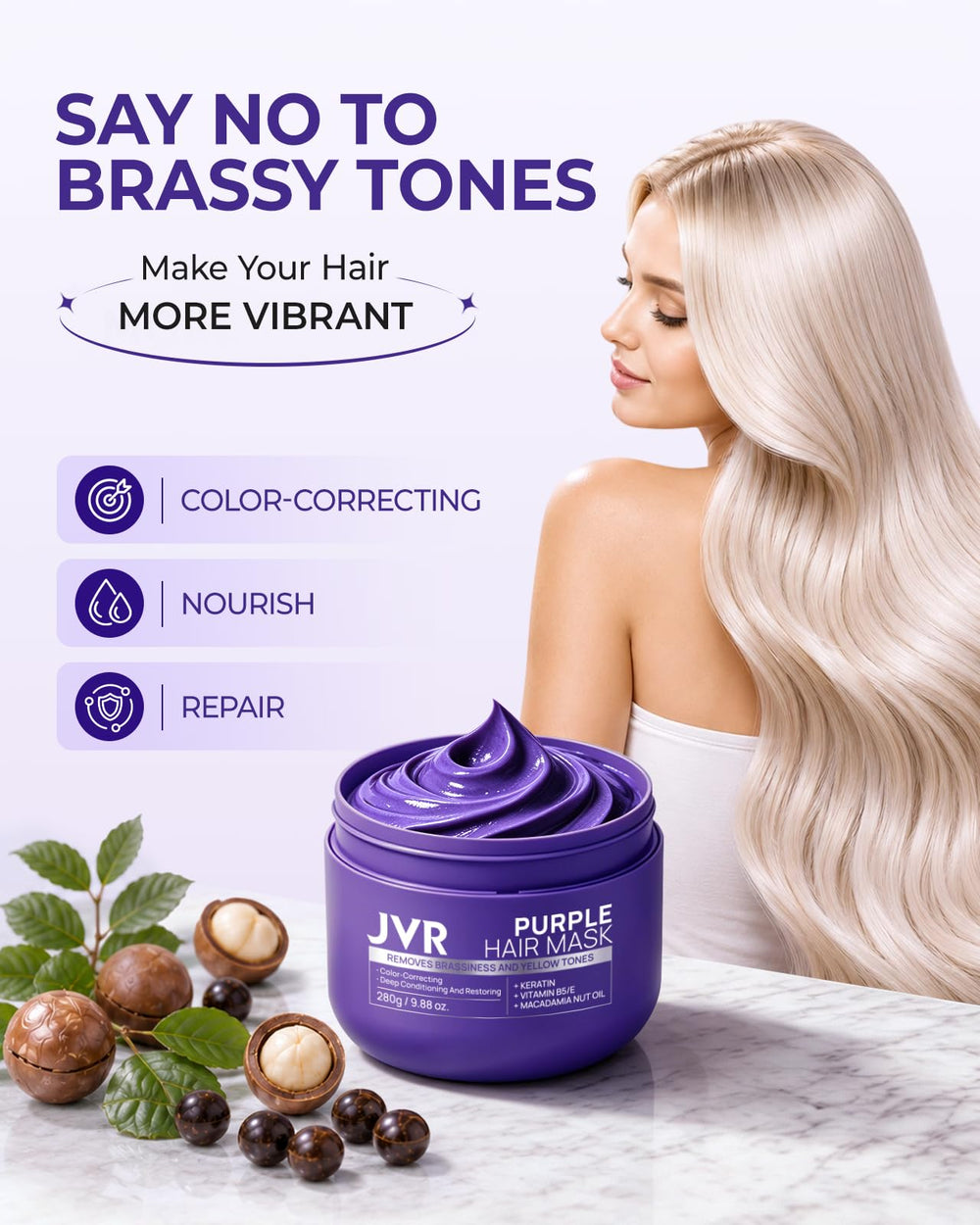JVR texture close-up of creamy purple mask, highlights rich conditioning