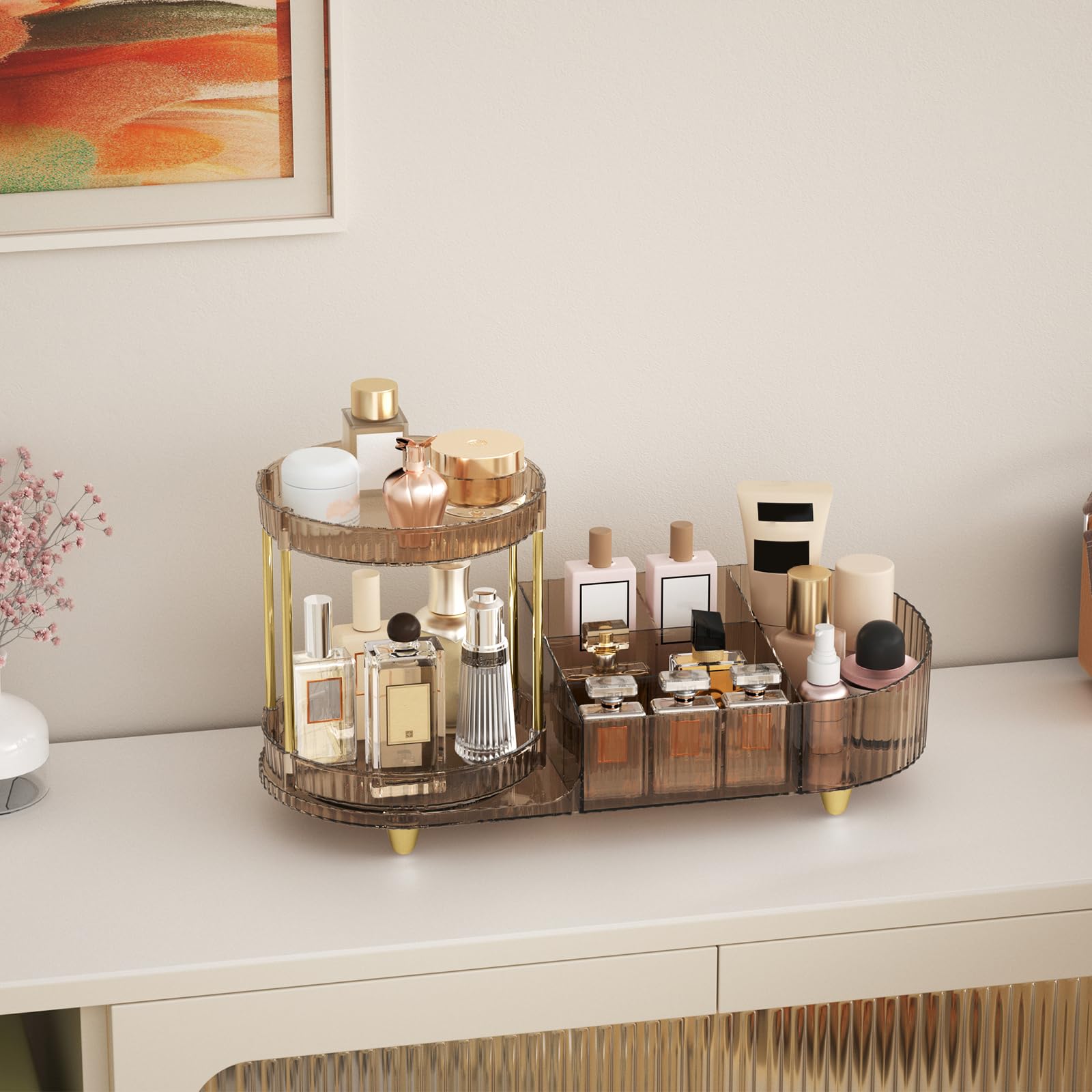 Jywantful top view of five compartments keeping makeup and skincare separated