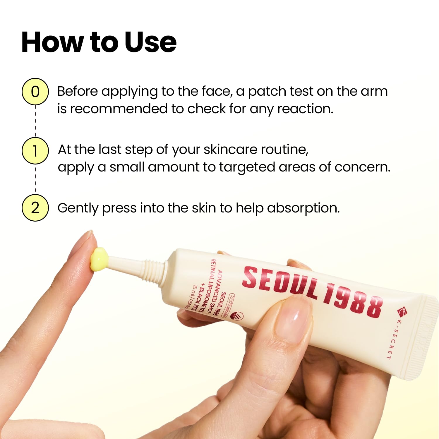 K-SECRET label close-up with ingredient highlights, clarifies retinal and spicule features