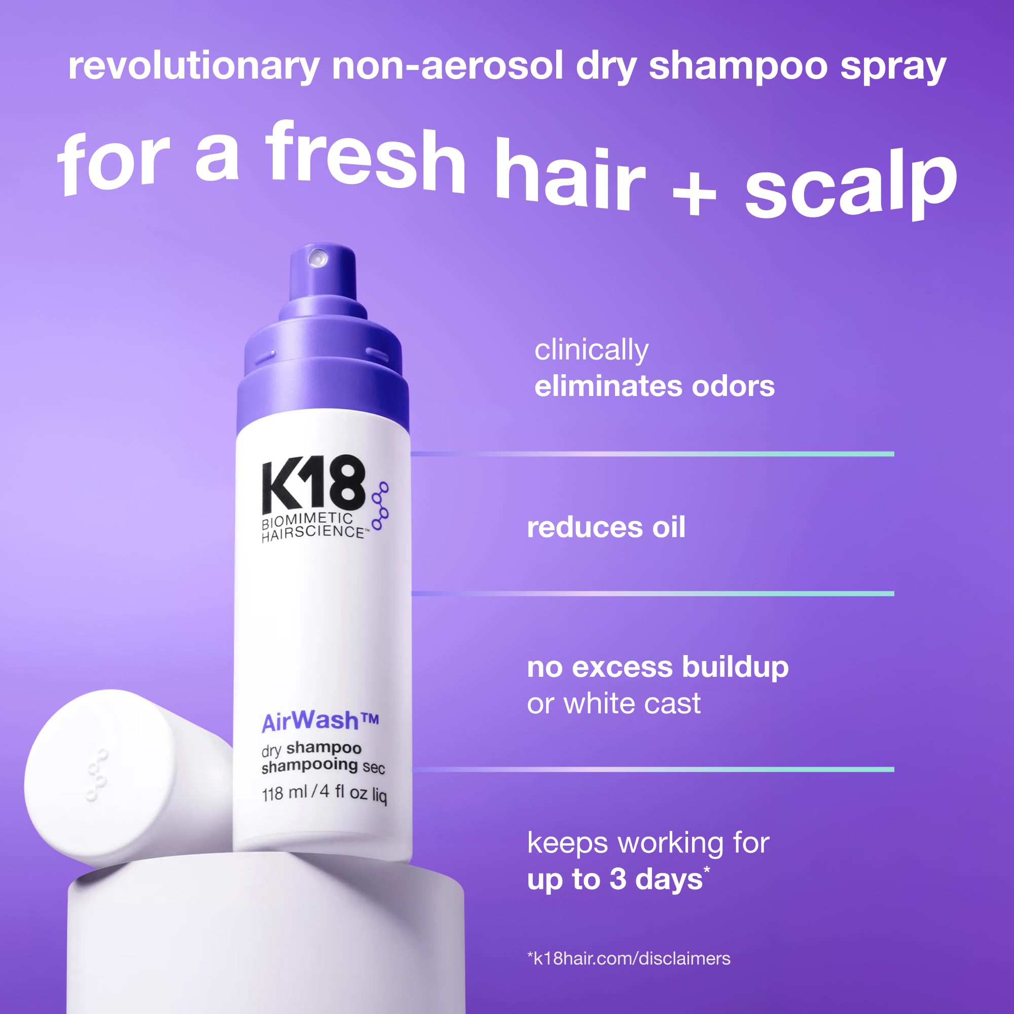 K18 AirWash nozzle close-up highlighting even non-aerosol spray benefit