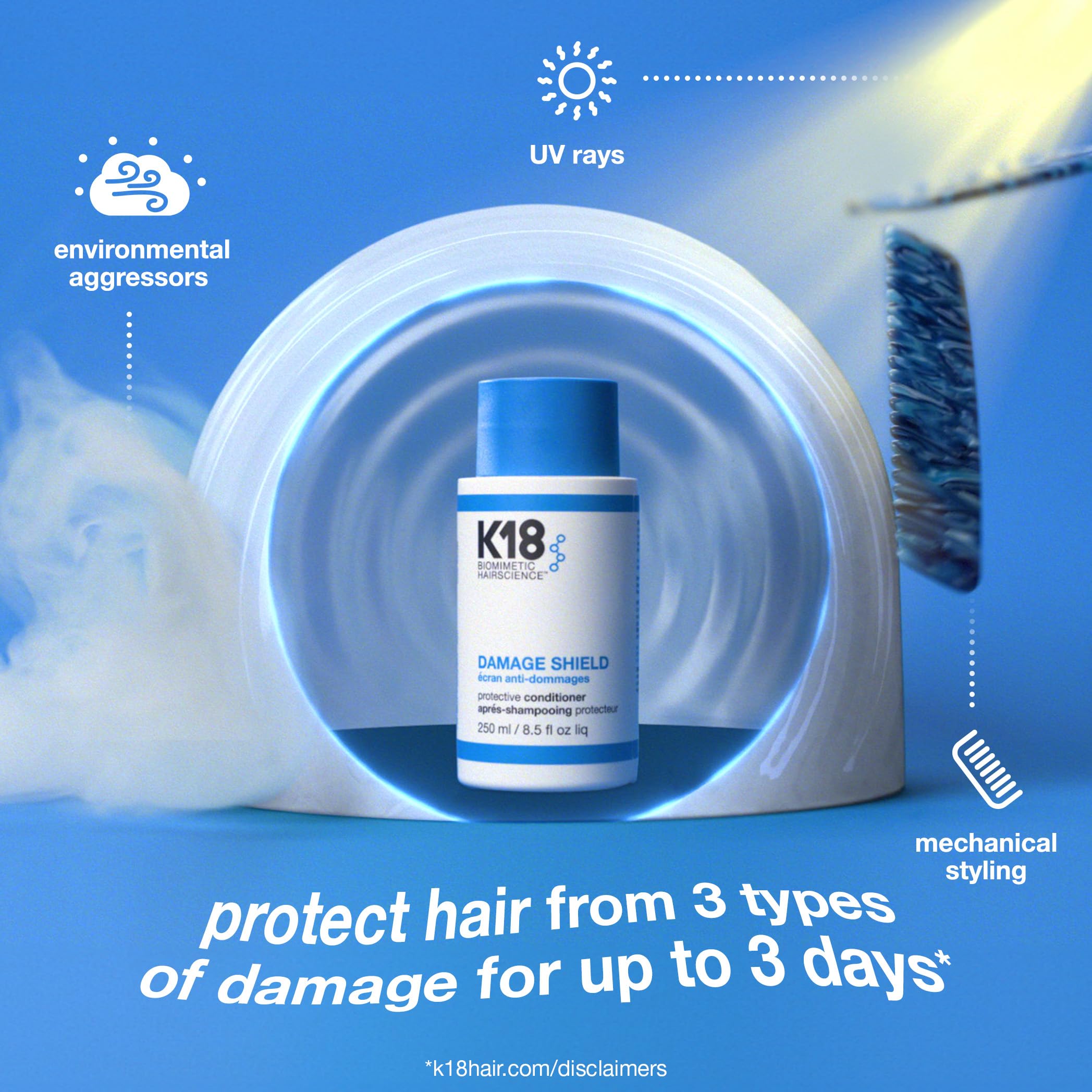 K18 conditioner applied to hair by hand, detangles and smooths instantly