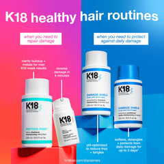K18 ingredient label close-up, highlights K18PEPTIDE for hair resilience