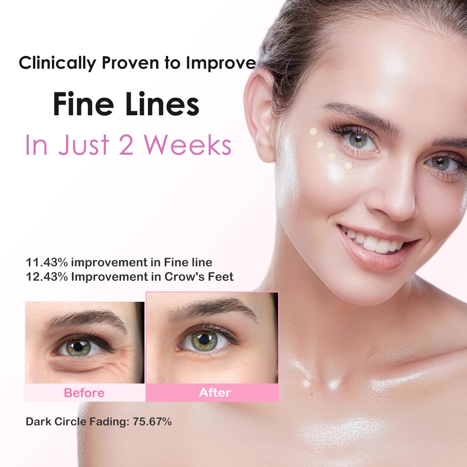 Kabowa patches applied under-eye demonstrating de-puffing and instant hydration benefit