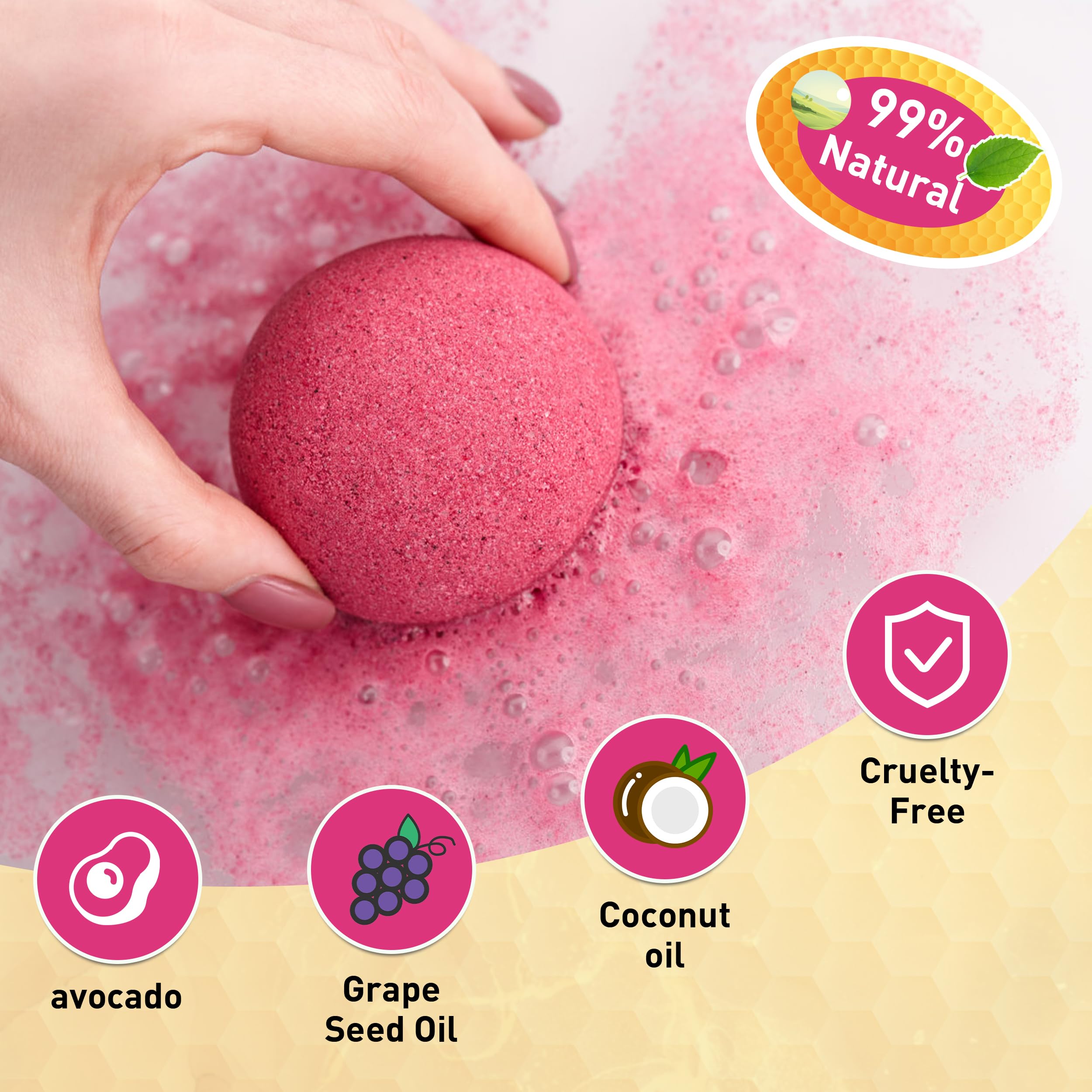 Kainga Recka bath bomb texture close-up showing natural ingredients and softening benefit