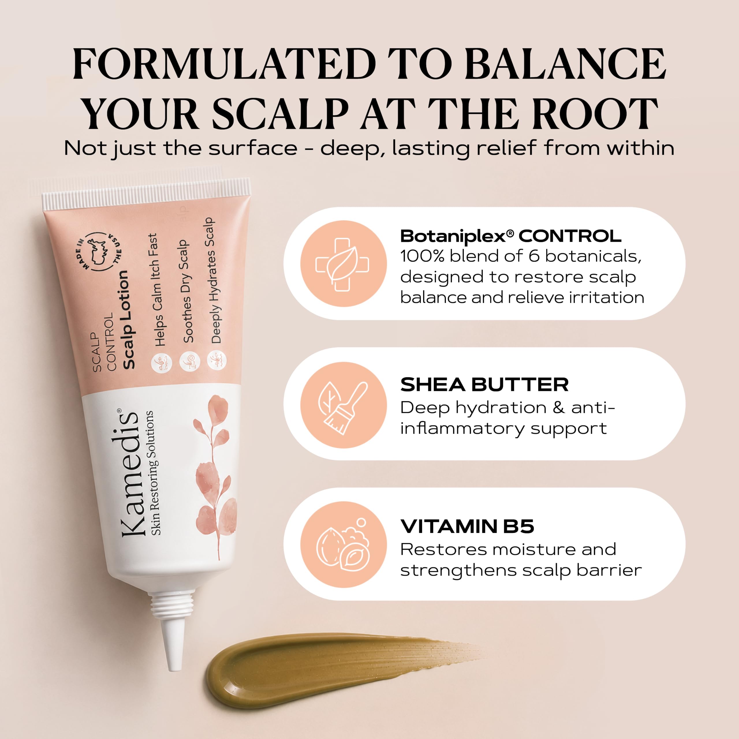KAMEDIS being applied to scalp to soothe itch and hydrate