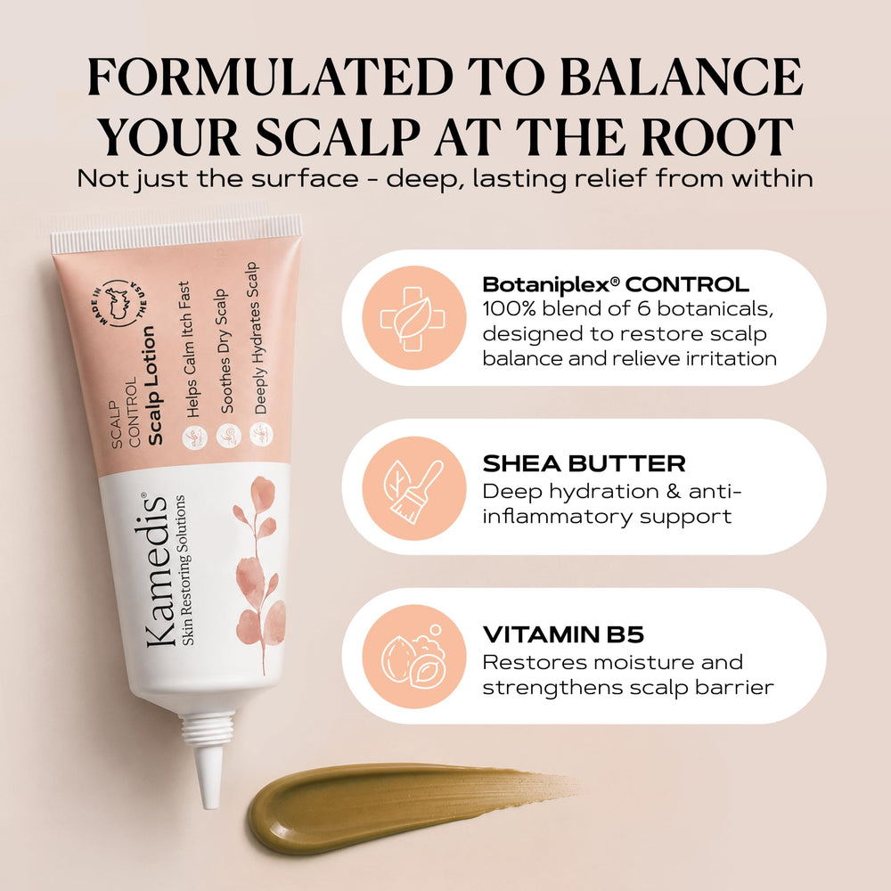 KAMEDIS being applied to scalp to soothe itch and hydrate