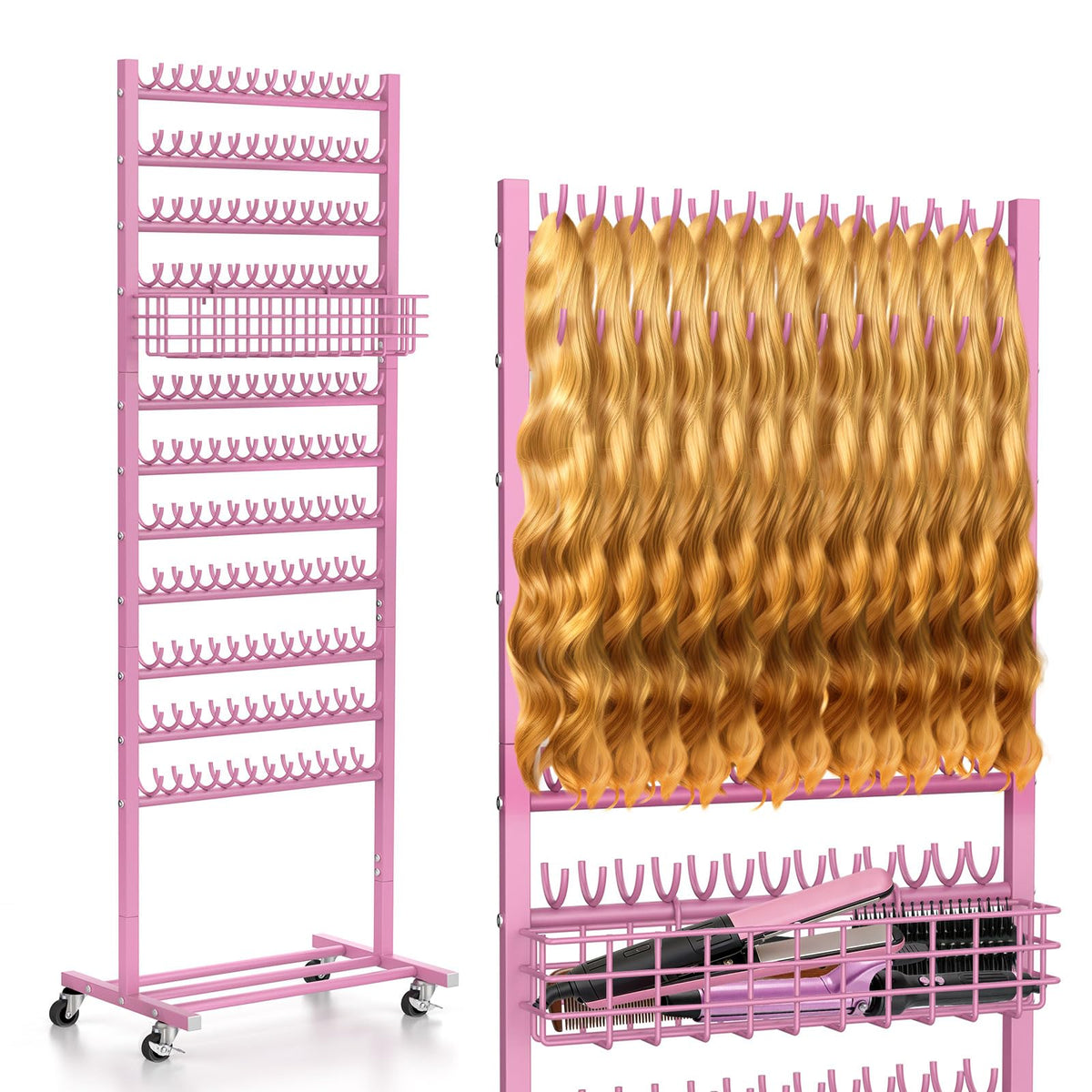 KANEODOT front view of pink braiding rack showing organized storage and efficiency