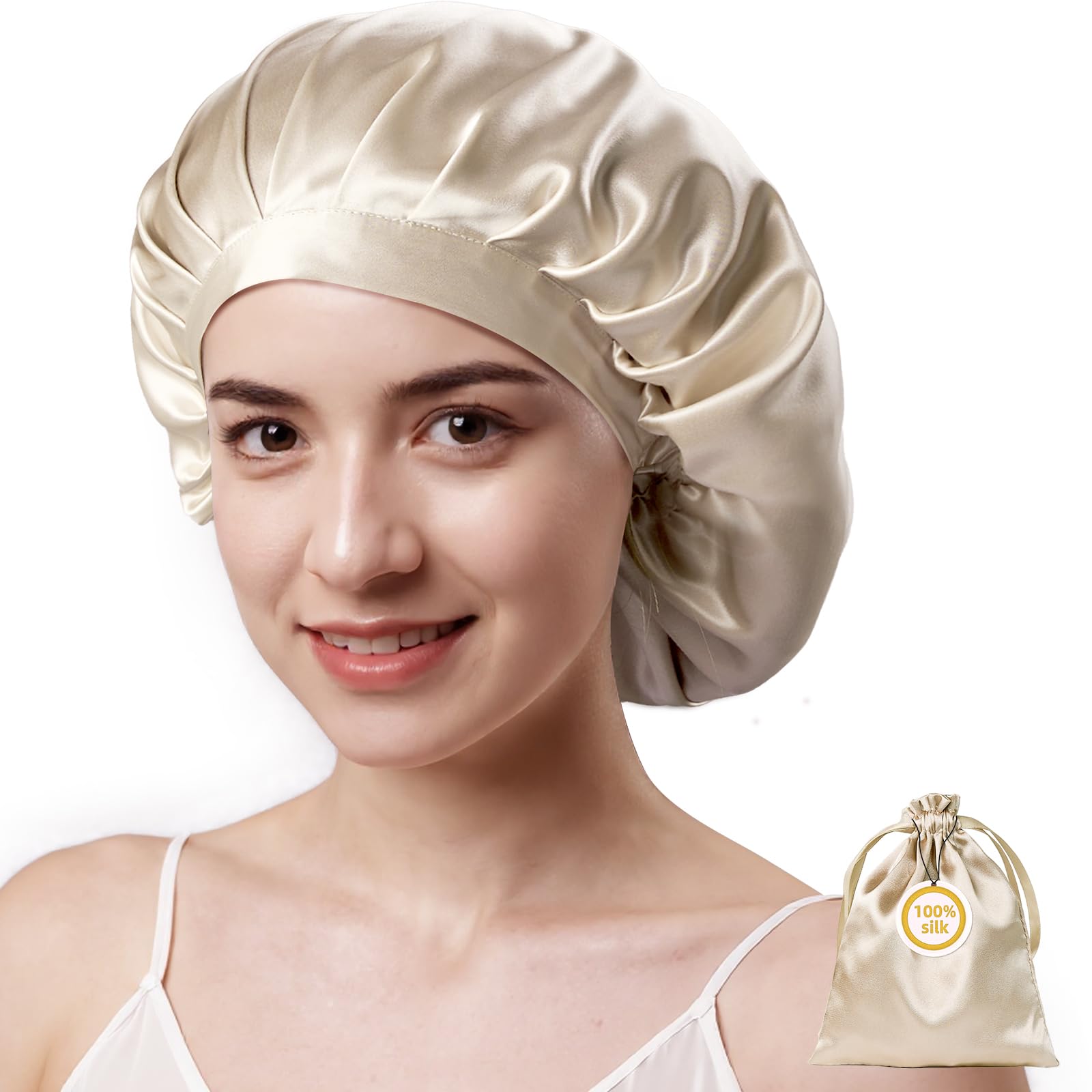 Kaome front view of silk bonnet showing smooth finish and protective fit